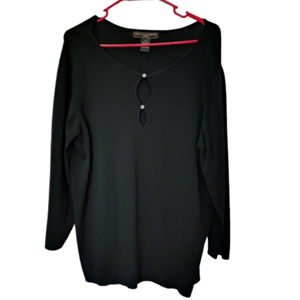 Linda Matthews Long Sleeve Black Blouse Top, Womens Plus Size 1X